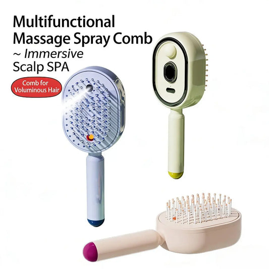Cloudmades Electric Spray Air Cushion Massage Comb | Self-Cleaning Anti-Tangle | Essential Oil Mist Hair Care Comb | Anti-Static Volumizing Aromatherapy Comb