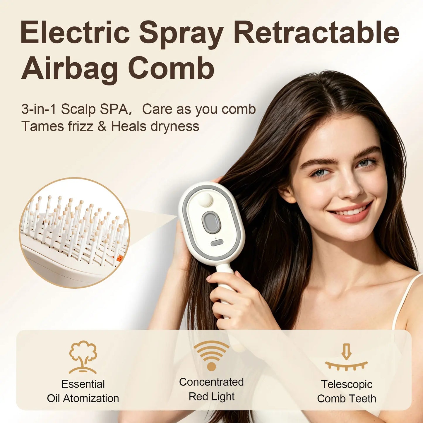 Cloudmades Electric Spray Air Cushion Massage Comb | Self-Cleaning Anti-Tangle | Essential Oil Mist Hair Care Comb | Anti-Static Volumizing Aromatherapy Comb